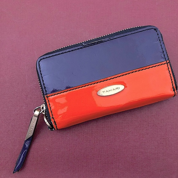 Tahari orange and blue small zippered wallet travel passport - Picture 2 of 16